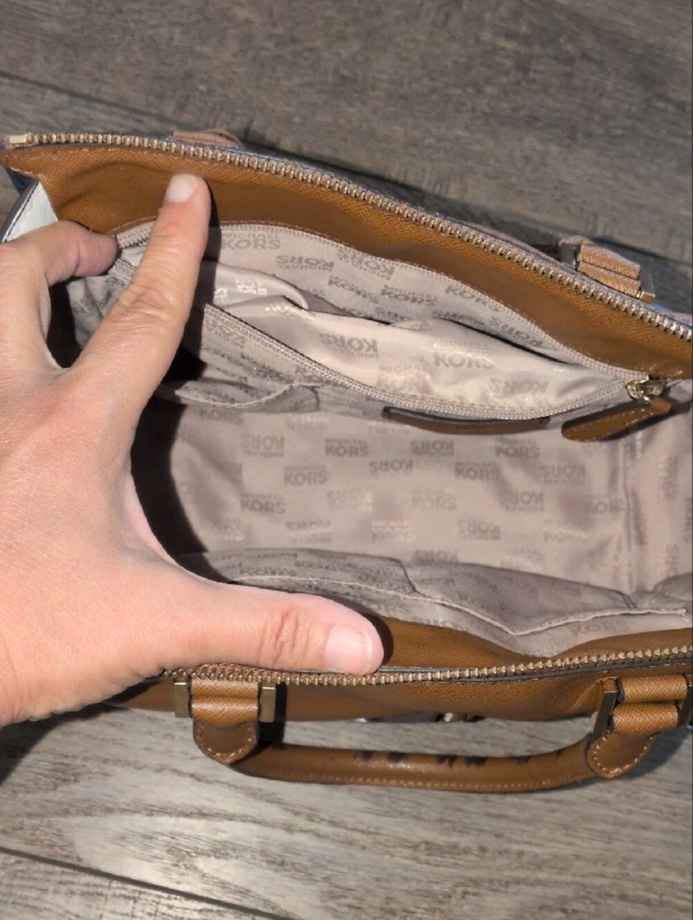 MICHAEL Michael Kors Tri-Color Leather Satchel in Brown, Black & Cream - Picture 9 of 12